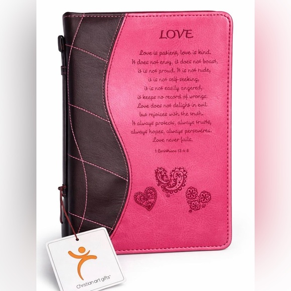 Christian Art Gifts Other - Christian Art Gift NWT Pink/Brown Bible Cover Faux Leather 1 Corinthians 13 Love